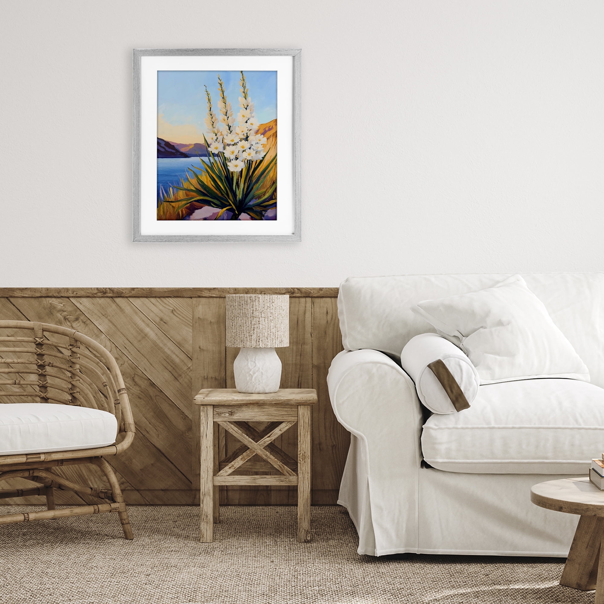 Stupell Industries Yucca in Bloom By The Lake Gray Framed Print Under Glass, design by The Prints Vibe