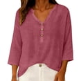 thumbnail image 5 of Linen Shirts for Women Dressy Shirts Women's Tops, Tees & Blouses V Neck Summer Shirts Blouses for Women Dressy Casual Vneck Tshirts Shirts Linen Tunic T-Shirts for Women Gauze Shirts Hot Pink L, 5 of 9