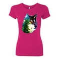 thumbnail image 2 of Earth Wolf Trees Mountains Nature Animal Lover Womens Slim Fit Junior Tee, Raspberry, 2XL, 2 of 3