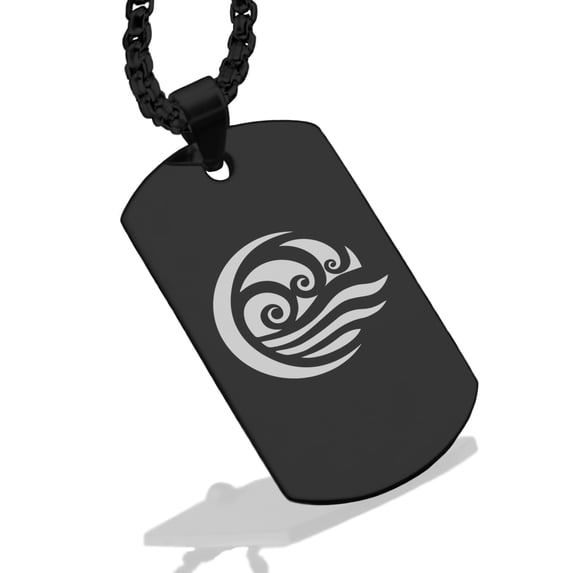 Stainless Steel Water Element Dog Tag Pendant Necklace