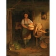 thumbnail image 2 of Ignaz Raffalt 12x14 Gold Ornate Wood Frame and Double Matted Museum Art Print Titled - Milkmaid in the Barn, 2 of 4