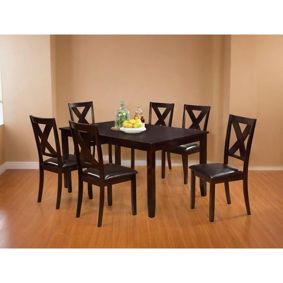 Eva 7 Piece Solid Wood Dining Set with Table and 6 Chairs in Espresso