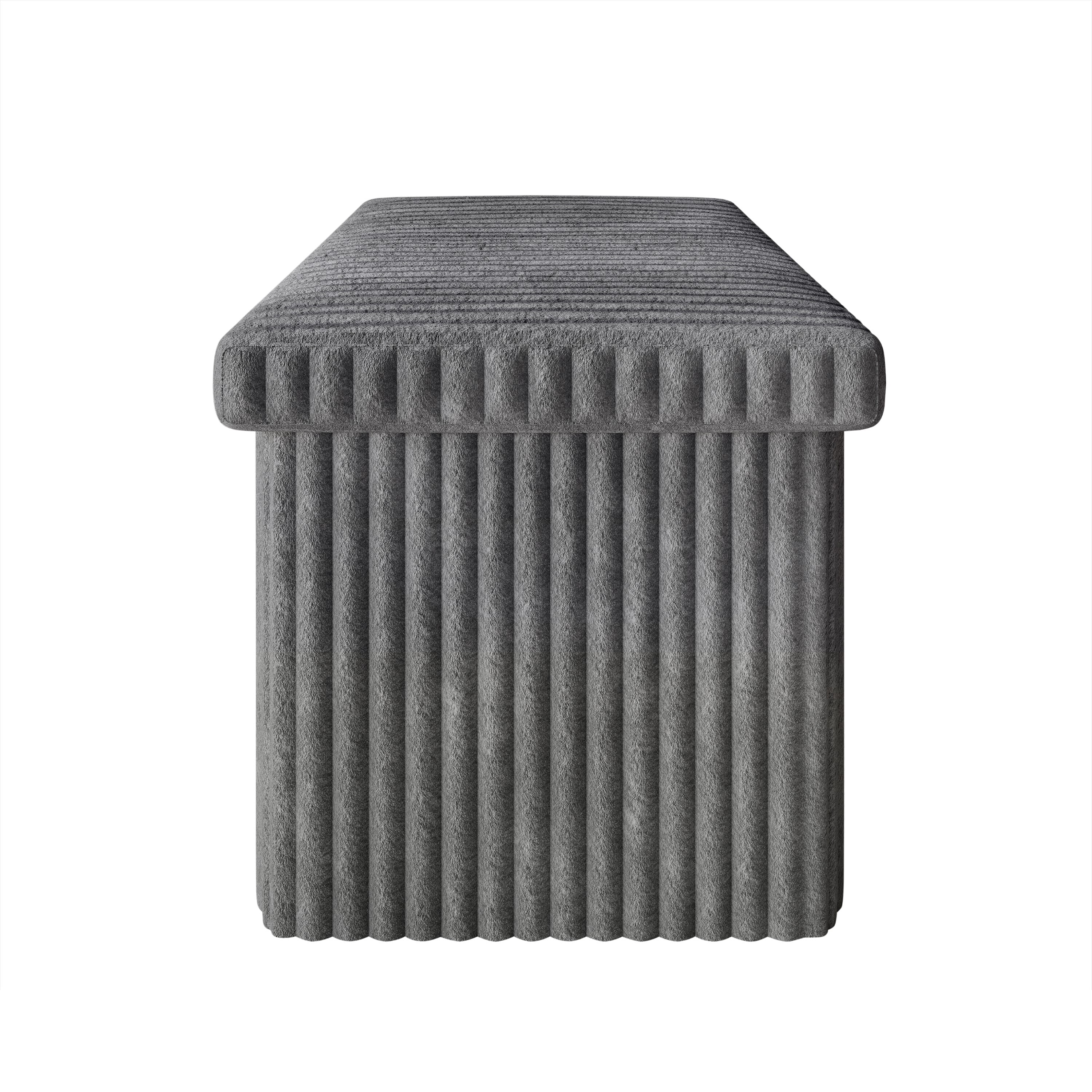 Home Design Florence Upholstered Folding Storage Bench with Foam Filled Seat, Multi-Purpose Rectangular Design for Seating, Footrest, or Hidden Storage in Living Room or Office, Gray