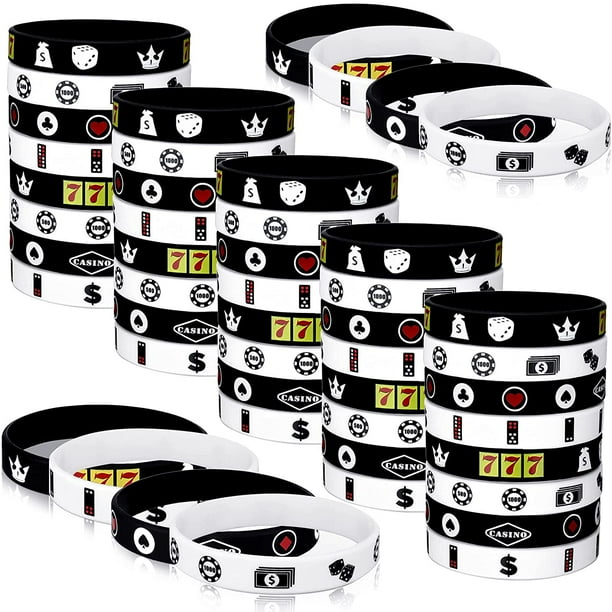 48 Pieces Casino Night Silicone Wristbands Casino Theme Stretch Bracelets Black White Red Poker