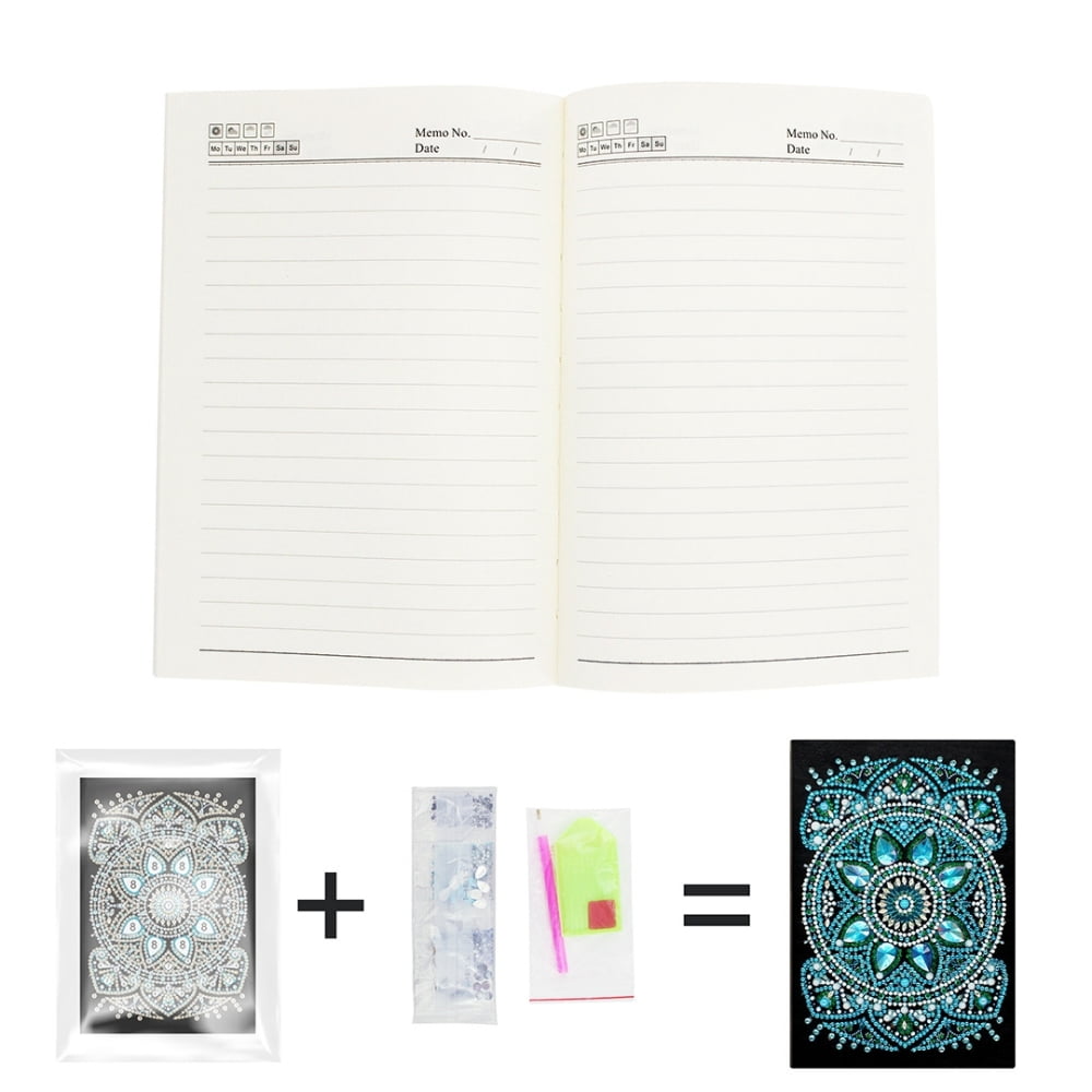 DIY Diamond Painting Notebook Kits Including Notebook Resin Rhinestones Diamond Sticky Pen Tray Plate and Glue Clay Flower Pattern 207x142x8mm 50 pages/book