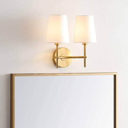 

Safavieh SCN4033B Barrett Brass Gold 2-Light Wall (LED Bulbs Included) Sconce White