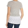 thumbnail image 2 of MAISON JULES $34 Womens New 1137 White Striped Lace Short Sleeve Hi-Lo Top M B+B, 2 of 2