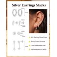 thumbnail image 3 of VEEDOFA 4-Pair Silver Earrings Set for Women, CZ Huggie Hoops & Studs, Silver Plated, 3 of 6