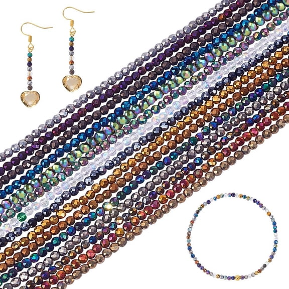 15 Strand 3mm Faceted Glass Beads Rondelle Beads Strands Spacer Beads for DIY Jewelry Making Necklace Bracelet Earring Crafts Decoration 2235pcs Multi-color