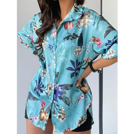 * 2022 Europe And America Cross Border Fashion New Print Early Spring And Summer Long Sleeve Lapel Shirt Outside