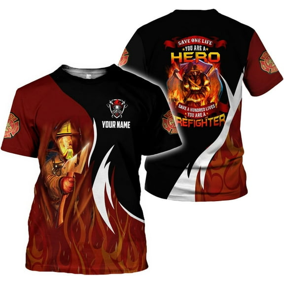 Personalized Firefighter Shirt Custom Name Fire Man Firefighter Gift Tshirt 3D Shirts Unisex Tshirts 3D for Men Women (S)