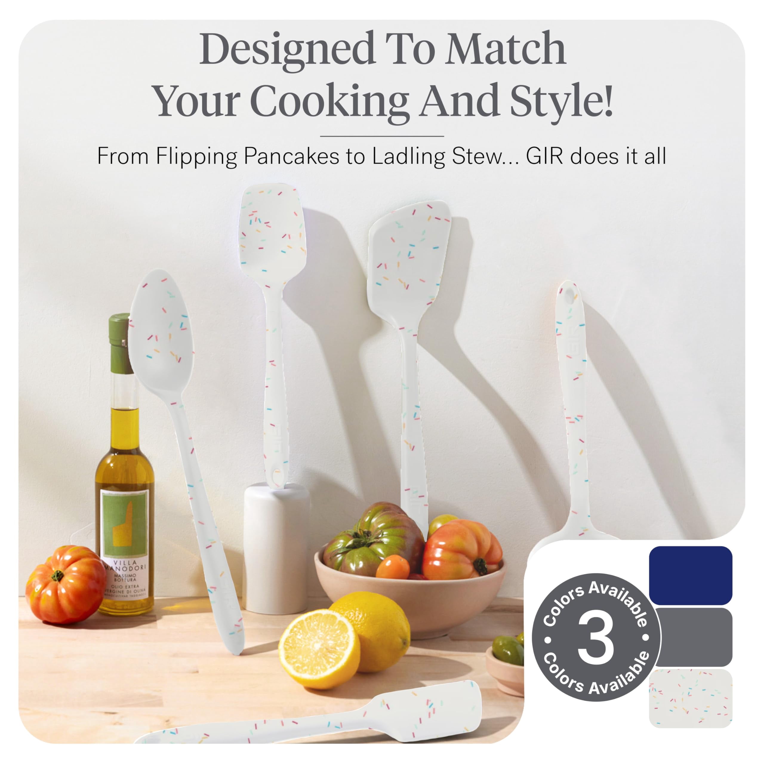 GIR Get It Right 10 Piece Essentials Silicone Cooking Utensils Set Nonstick 425°F Heat Resistant Kitchen Utensils Set for Cooking and Baking, Confetti