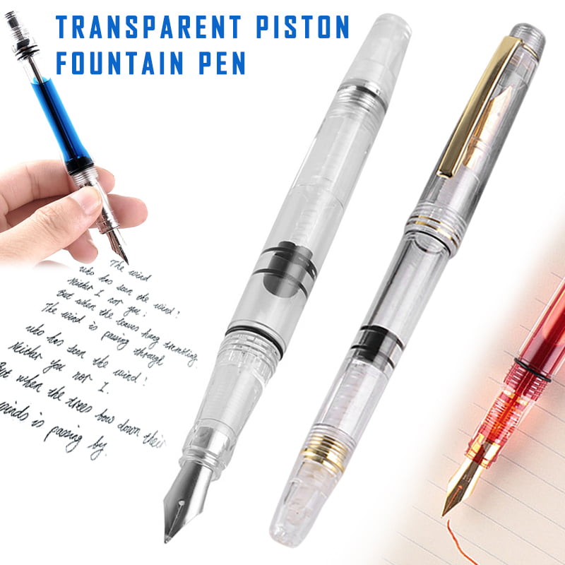 Metal Clip Transparent Piston Fountain Pen Extra Fine Nib School Writting 0.5mm 
