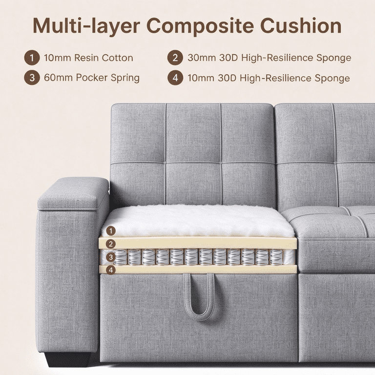 Noelse 87" Queen Sleeper Sofa, 3-in-1 Pull-Out Bed with Storage photo 7