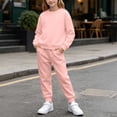 thumbnail image 2 of Children's Solid Color Round Neck Long Sleeved Sweatshirt Sweatpants Fleece Suit Pullover Jogging Pants Set 2 Pieces Sweatsuit 1-13 Years, 2 of 9