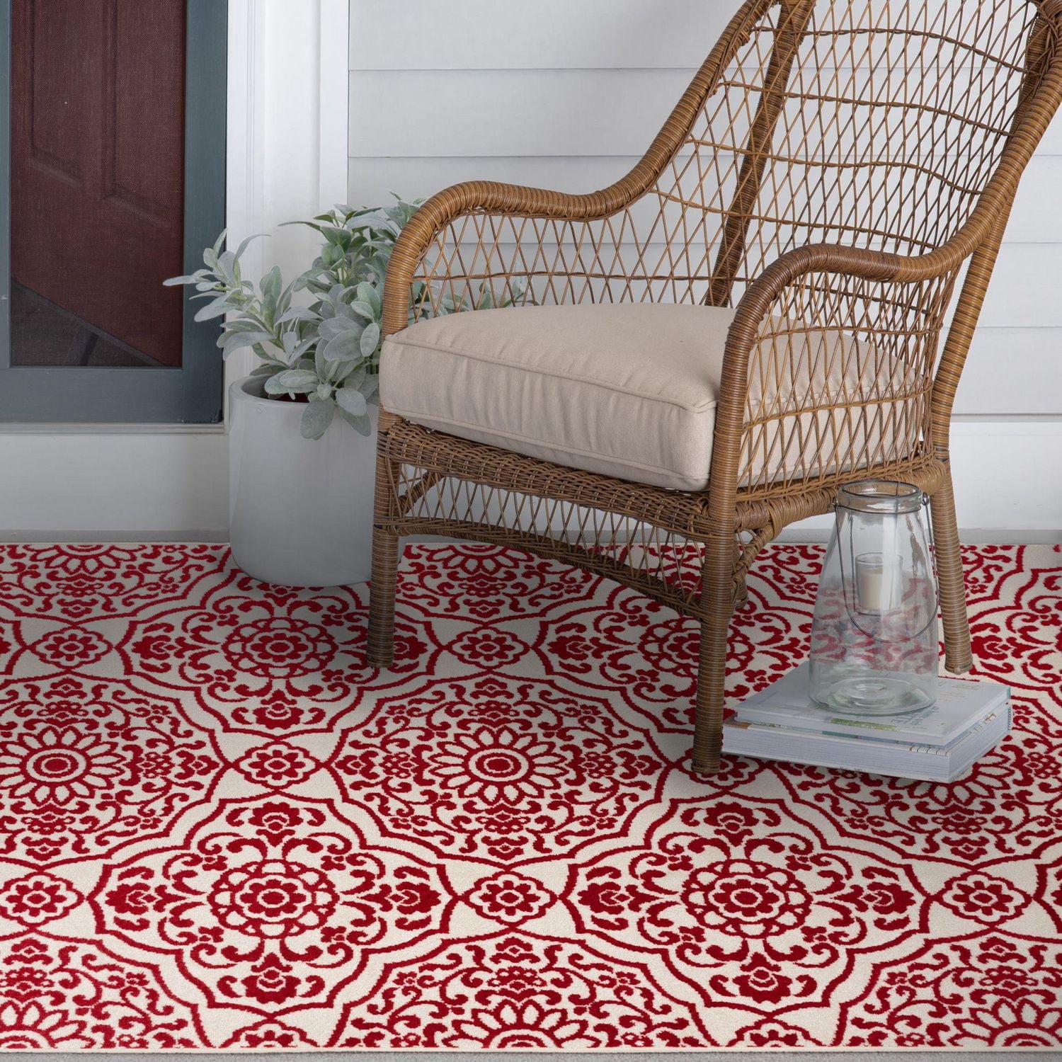 Tropiana Cream and Red Woven Area Rug