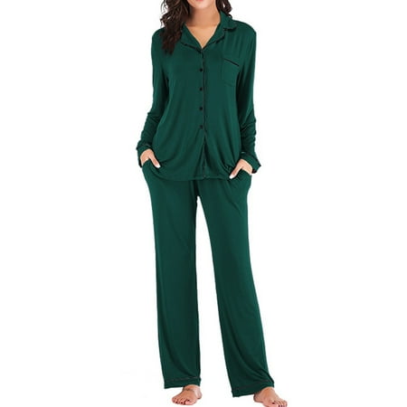 

Pajamas for Women KKCXFJX Women s Single-breasted Pajamas Autumn Winter Long Sleeve Pajama Pants Homewear Set