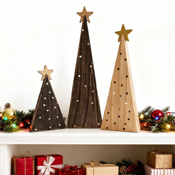 Dserhfy 3Pcs Rustic Wood Christmas Trees, Handmade Shelf Decor for Mantel & Tabletop Farmhouse Holiday Ornaments
