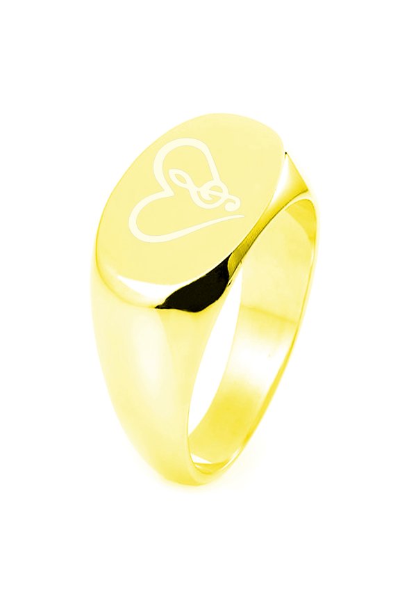 Sterling Silver Love Music Treble Clef Heart Engraved Oval Flat Top Polished Ring
