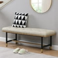 thumbnail image 3 of Shoe Bench Entryway, End of Bed Bench, Bench for Bedroom End of Bed, Modern Faux Leather Bench for Living Room, Entryway Bench Seat, Padded Bench with Solid Metal Shelf Gold, Beige, 3 of 9