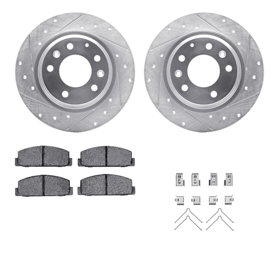 Dynamic Friction Company Rear Brake Rotors-Drilled and Slotted-Silver with 5000 Advanced Brake Pads includes Hardware 7512-54063