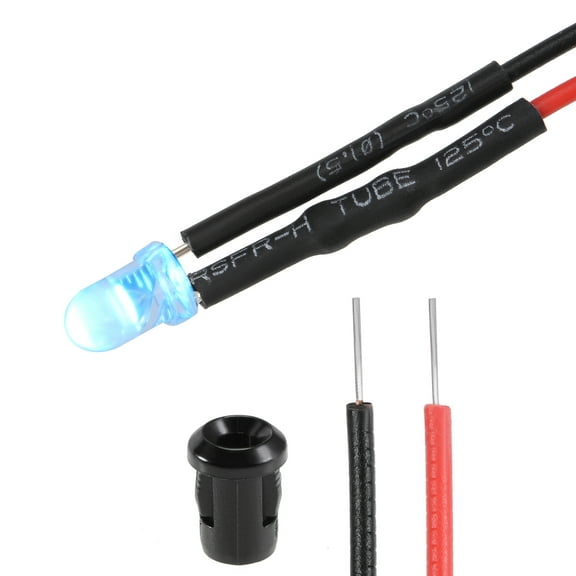 20Set DC 12V 3mm Pre Wired LED with Holder, Ice-Blue Light Round Top Clear Lens, 6mm  Panel Mount