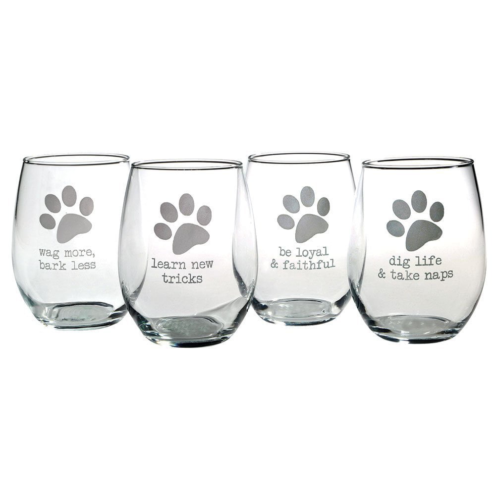 Glass Dog Quotes_Proud Dog Mom Wine Glass Funny Dog Quote Premium Crystal Stemless 15 oz Mug Cup Laser engraving Wine Tasting for Christmas Birthday Party Gift for Dog Lover Dog Owner