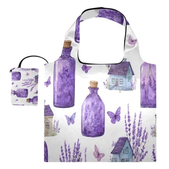 Large Capacity Print Tote Bag,Lightweight Portable Foldable Shopping Bag Purple Glass with Lavender Oil