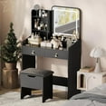 thumbnail image 1 of Bingirl Vanity Desk with Mirror and LED Lights, Makeup Vanity Desk with Power Outlet, 3 Lighting Color Adjustable, 2 Large Drawers, Dressing Table with Storage Stool Vanity, 1 of 9