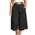 thumbnail image 7 of Levmjia Women High Waisted Pleated Wide Leg Capri Pants Plus Size Elastic Waist Casual Loose Cropped Trousers with Pockets, 7 of 7