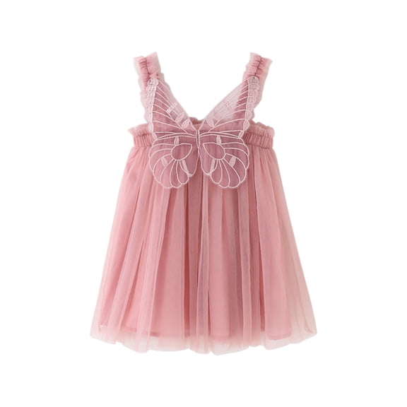 IROINNID Girls Summer Clothes Dress Skirt Cute Summer Mesh Elegant Wing Suspenders Dress 2-3T