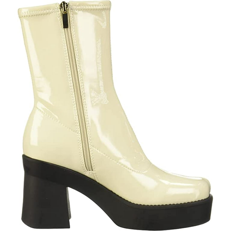 Nine West Gerri Cream Patent Chunky Block Heel Squared Toe Ankle Platform Boots Cream Patent 9 Walmart