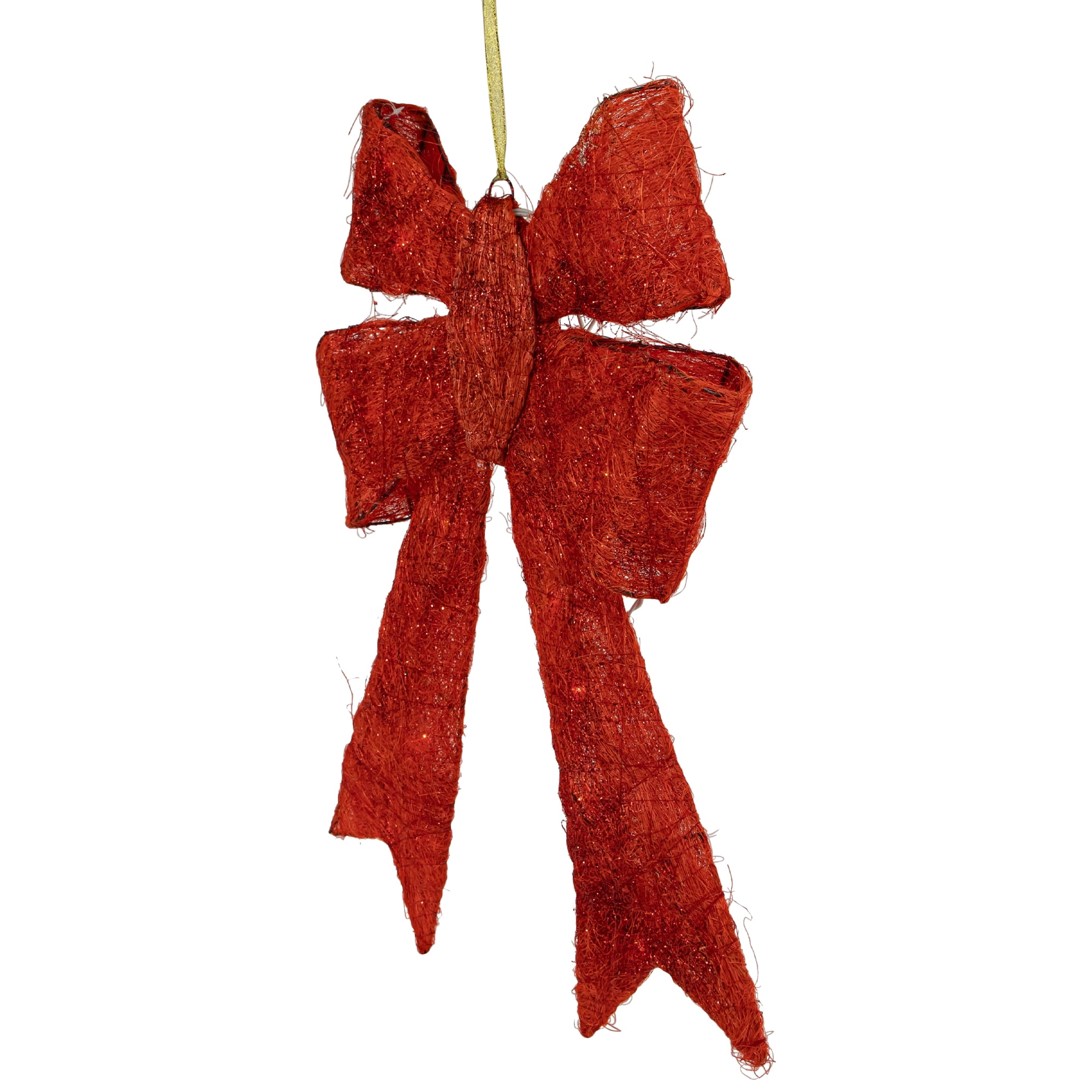 Northlight Lighted Sparkling Sisal Outdoor Christmas Double Bow - 23" - Red - Clear Lights