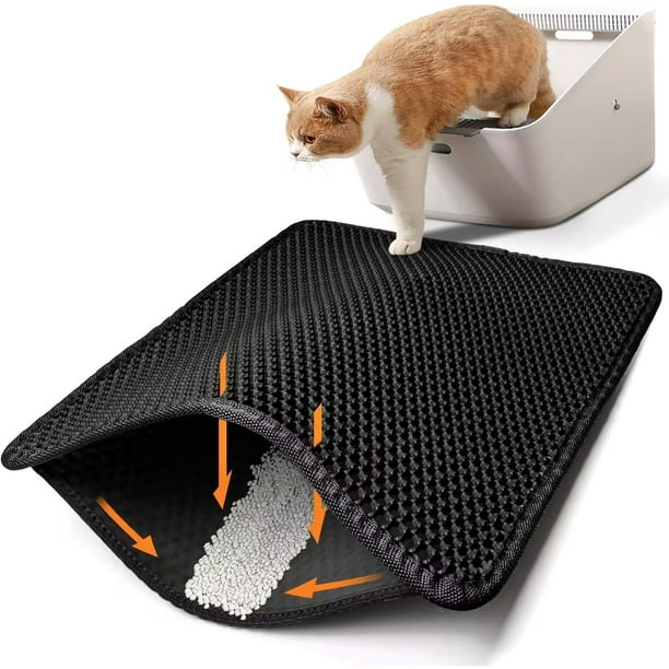 Wolfi Tapete Arena Gatos Extra Grande Panal Doble Capa Prueba Orina Agua Fácil Limpiar Negro