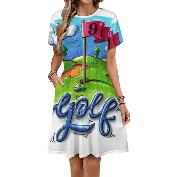 Golf Course Short Sleeve Dress Women Summer Evening Dresses Ladies Sundress