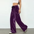 thumbnail image 5 of ClodeEU Women's Velvet Pants, Drawstring Elastic Waist Wide Leg Trouse With Pockets Purple,Womens Plus XL, 5 of 8