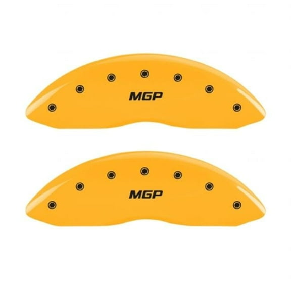 MGP Caliper Covers  Engraved Front & Rear MGP Caliper Cover - Yellow Powder Coat - Black Characters - Set of 4