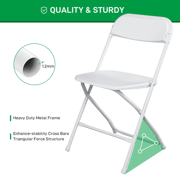 Alvantor 10 Pack Plastic Folding Chairs with Steel Frame, 350 lb Capacity, White