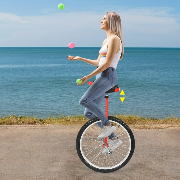 Wildnix 24-Inch Red Unicycle, Lightweight, Adjustable, Comfortable Saddle, Anti-Slip Pedals, Suitable for Adults & Kids 7-60 Years Old