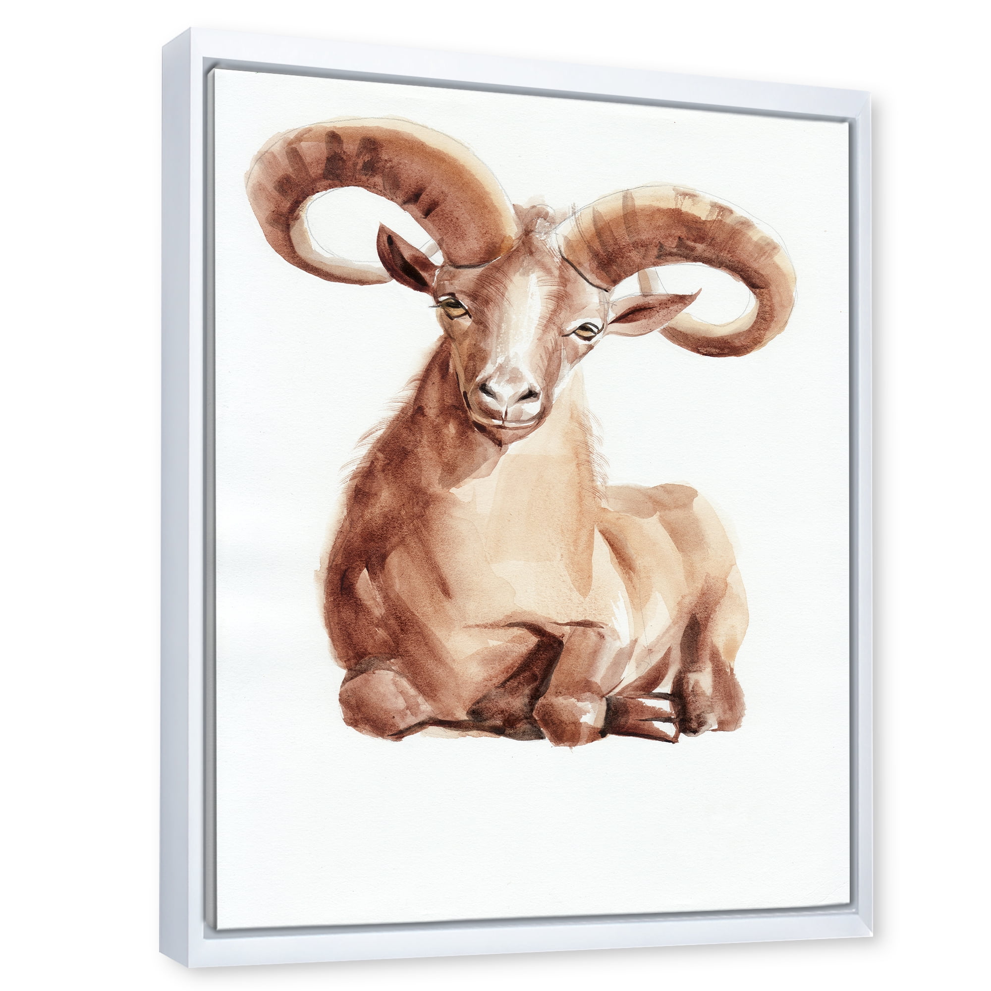 Designart 'Abstract Portrait of Wild Ram With Mighty Horns II' Farmhouse Framed Canvas Wall Art Print