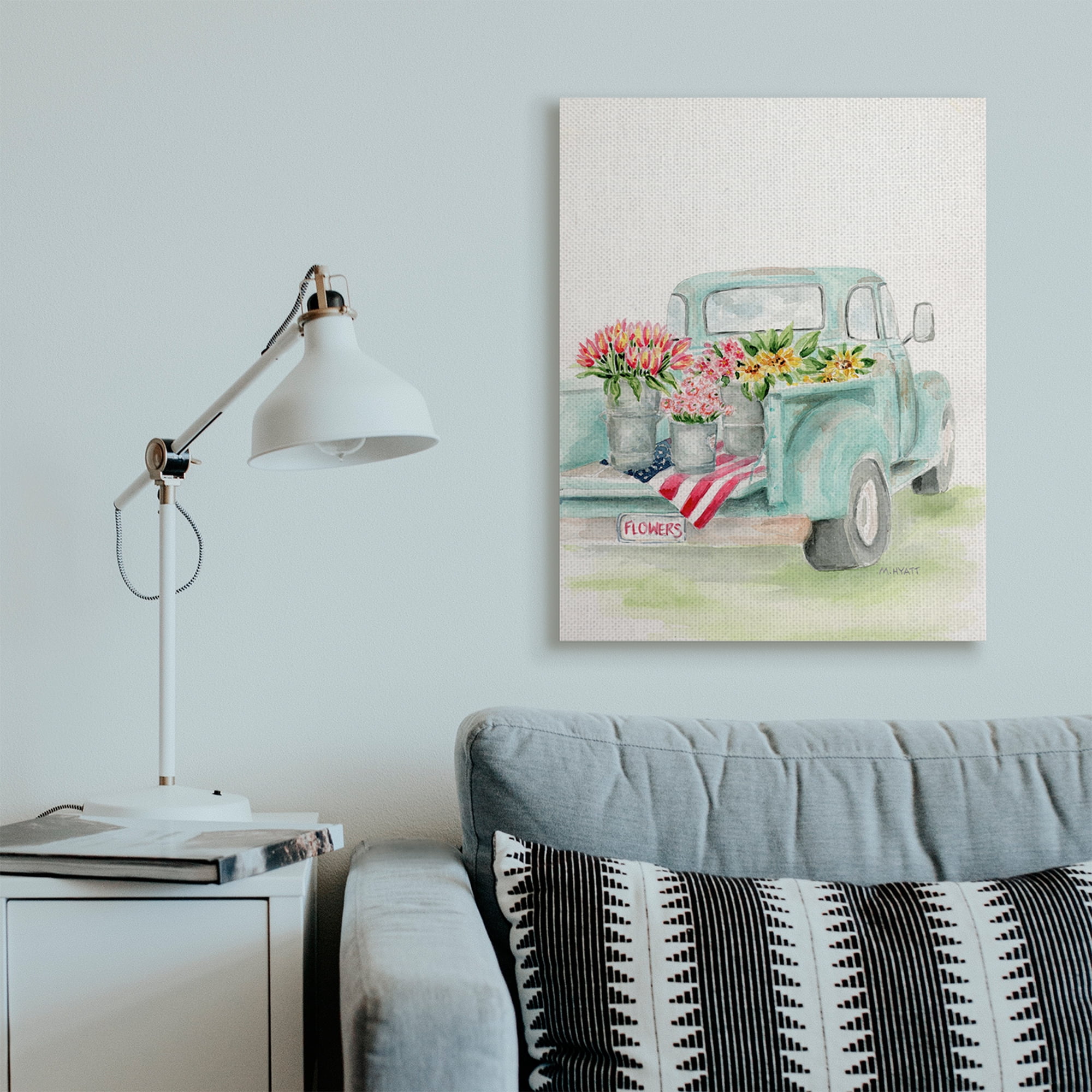 Stupell Industries Vintage Blue Pick-Up Truck Floral Farm Bouquets Canvas Wall Art, 30 x 40, Design by Melissa Hyatt LLC