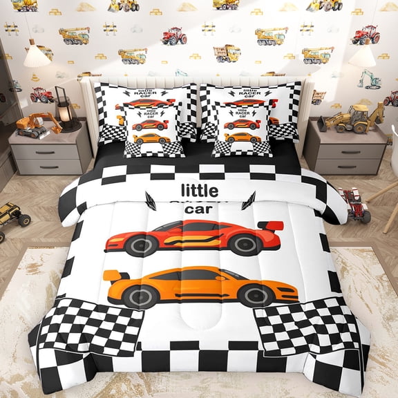 Erosebridal Boys Racing Car Twin Bedding Sets, Extreme Sports Bedding Comforter Set, Black Reversible, 7 Pieces