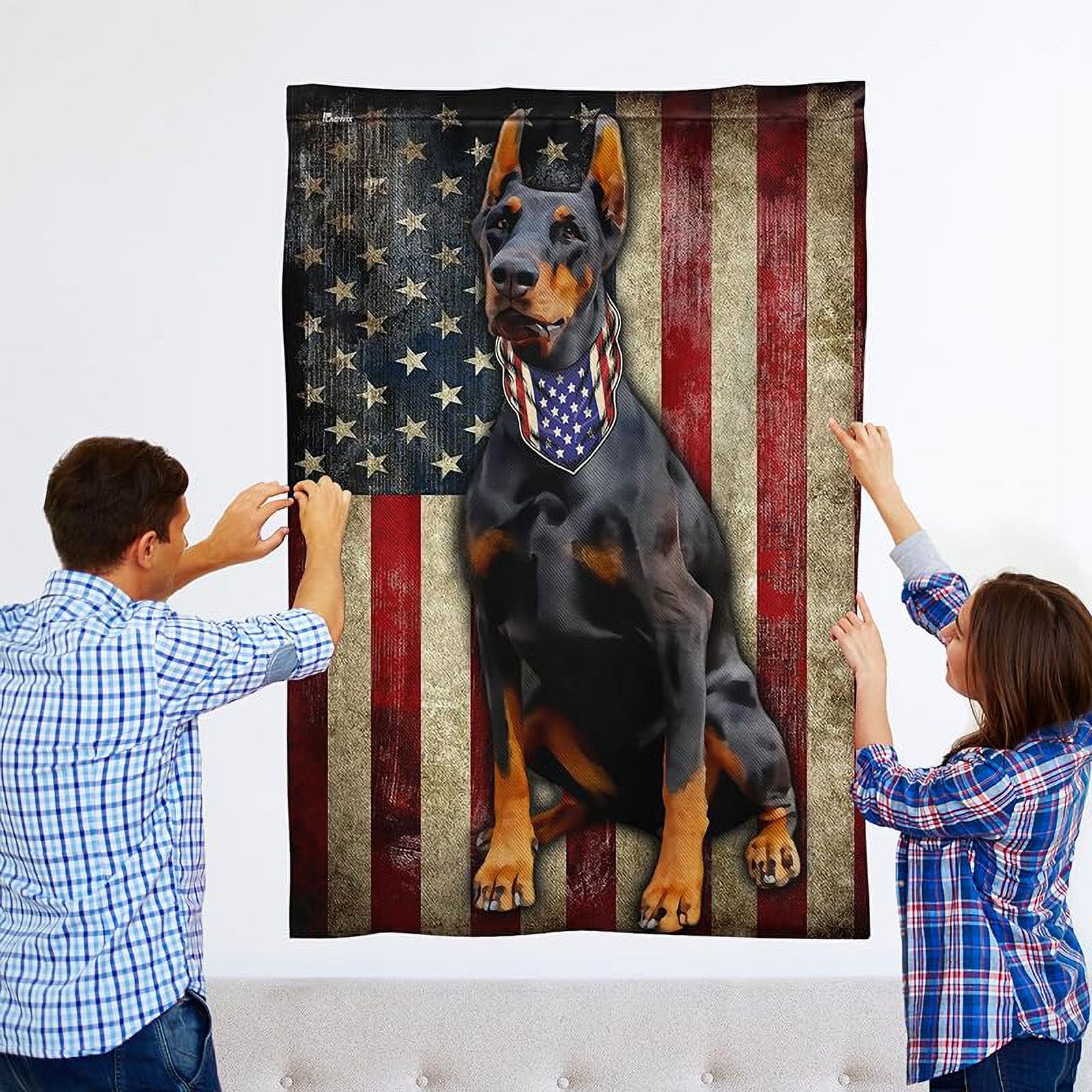 Doberman Pinscher Flag, American Patriot Dog Flag Decorations - 4th of July Decorations for Home, Outside, House Flag Patriotic Dog Decor, Double Sided, Heavy Duty Canvas Flag Indoor Outdoor
