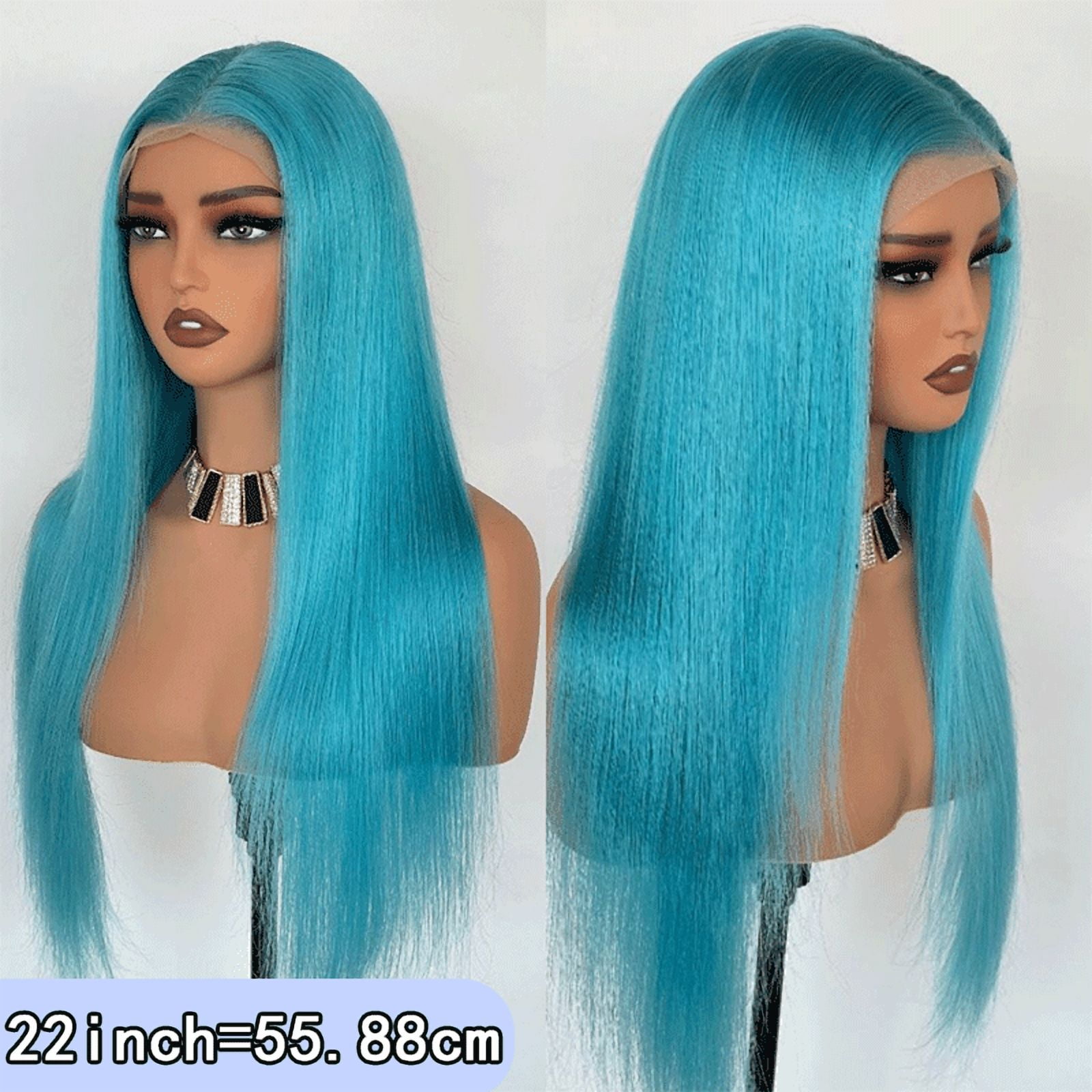 Light Blue Colored 13x4 Lace Front Wig Straight Brazilian Remy Human Hair Wigs Preplucked Natural Hairline High Density Elegant Hairstyle For Women Daily&Birthday&Wedding Use Wig 180 Density 24 Inch