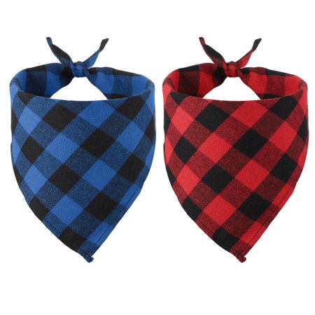 Uxcell Dog Bandana 24 x 17 in Cat Scarf Buffalo Plaid Printing Triangle Handkerchief Accessories Adjustable Bibs Washable (Red/Blue) Intended for Small Medium Large Pet / Puppies