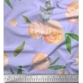 thumbnail image 1 of Soimoi Blue Japan Crepe Satin Fabric Leaves & Peach Floral Watercolor Printed Fabric 1 Yard 42 Inch Wide, 1 of 3