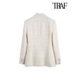 thumbnail image 2 of TRAF-Chaqueta de Tweed con doble botonadura para mujer, abrigo Vintage de manga larga con bolsillos y solapa, prendas de vestir exteriores elegantes, 2 of 5