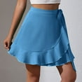 thumbnail image 3 of Short Skirt Women Ruffled High Waisted Lace Up Solid Color Casual for Party Summer Blue S, 3 of 7
