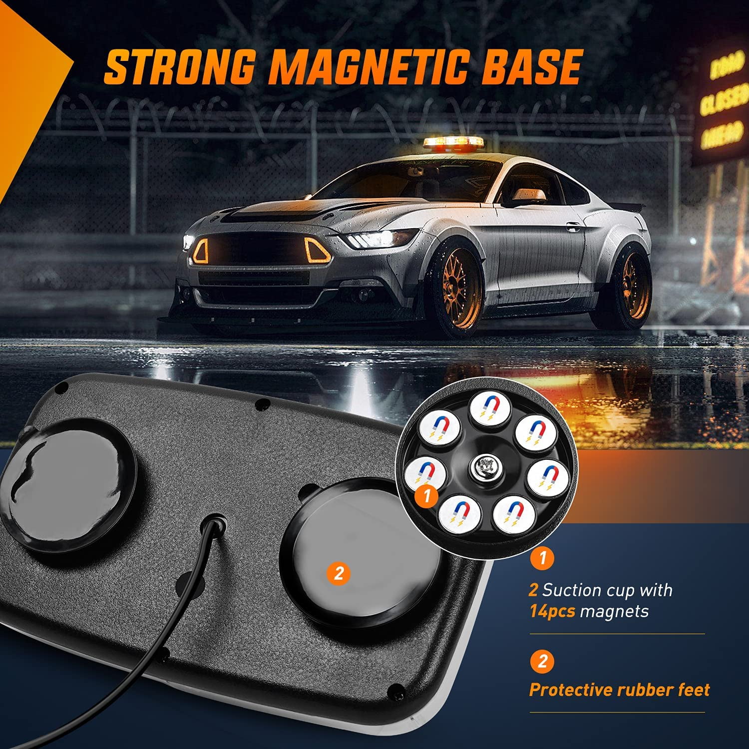 Nilight 12" Roof Top Strobe Lights 48LED Hazard Light Emergency Safety Warning LED Flashing Bar Magnetic Mount 12V 24V Cars Trucks Tractors Snow Plows