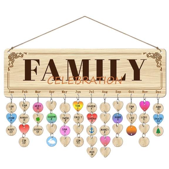 1 Pc Wooden Plain Style Family Birthday Reminder Calendar Plaque Days to Remember Wooden Calendar Sign Plaque DIY Birthday Calendar